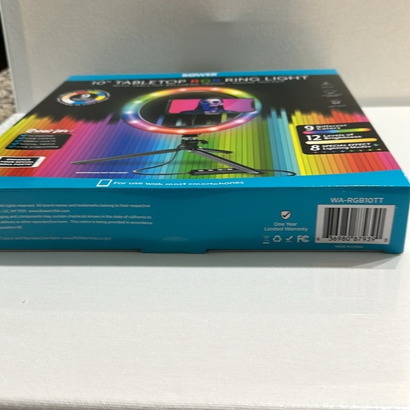 Bower 10” Tabletop RGB Ring Light W/ Tabletop Ballhead Tripod plus Phone Holder. - Picture 6 of 6